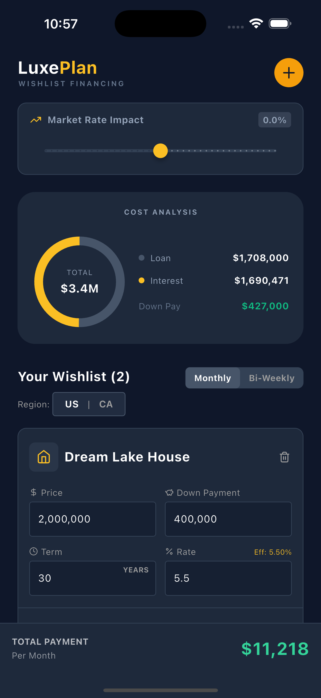 LuxePlan payment estimator screen